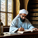 **

"A historical depiction of an Arab scholar in traditional clothing, meticulously studying ancient mathematical texts featuring Arabic numerals. The scene is set in a grand library in Baghdad during the Golden Age of Islam, filled with scrolls, astrolabes, and other scientific instruments. Light streams in through arched windows. Fully clothed, appropriate attire, safe for work, perfect anatomy, natural proportions, professional illustration, high quality."

**