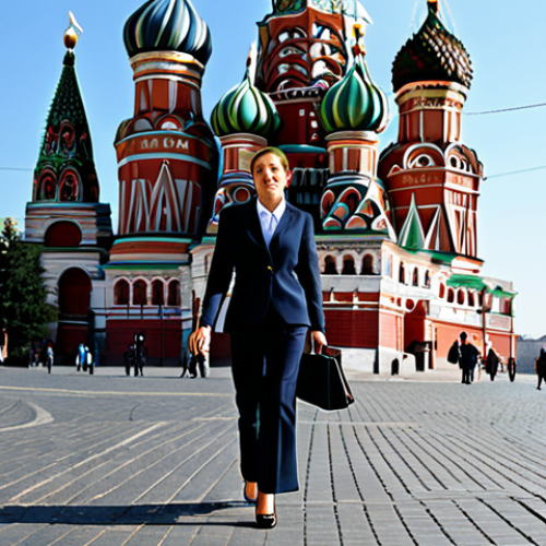 Modern Moscow Professional**

"A professional woman in a stylish, modest business suit walking through Red Square in Moscow, Russia. The background features St. Basil's Cathedral and a clear, sunny sky. Fully clothed, appropriate attire, safe for work, professional, perfect anatomy, correct proportions, natural pose, well-formed hands, proper finger count, natural body proportions, high resolution, realistic rendering."

**