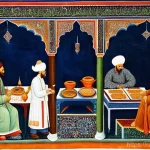 Home 6 아랍어와 터키어 연관성 - **Title: Crossroads of Knowledge and Trade**
A bustling scene set in a vibrant marketplace or an...