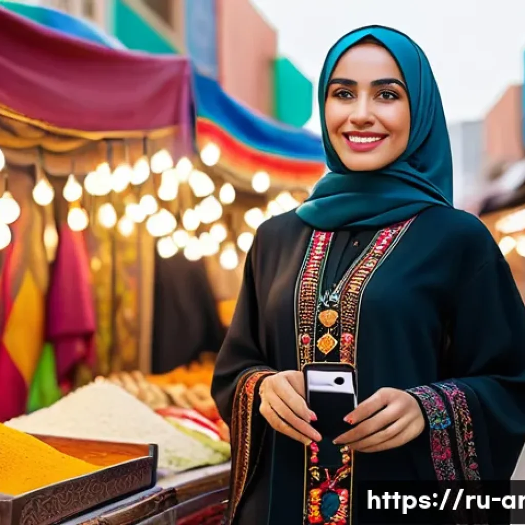 아랍어권에서의 인플루언서 - A stylish Arab female influencer wearing a modern abaya with traditional embroidery, posing confiden...