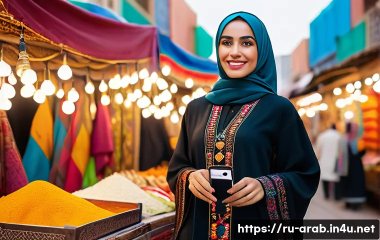 아랍어권에서의 인플루언서 - A stylish Arab female influencer wearing a modern abaya with traditional embroidery, posing confiden...