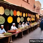 아랍어 사용 국가 목록 - A vibrant street scene in a North African city such as Marrakech, Morocco, showcasing a diverse crow...