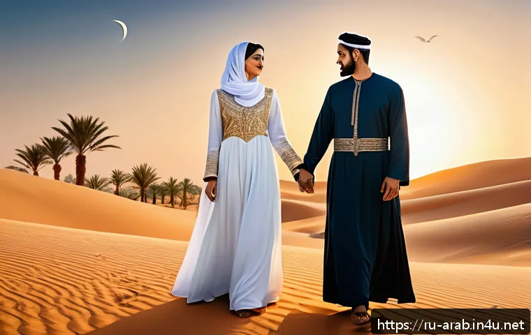 아랍어권에서 출판된 유명 책 - A classical Arab literary scene depicting a noble couple in traditional attire, the woman wearing mo...