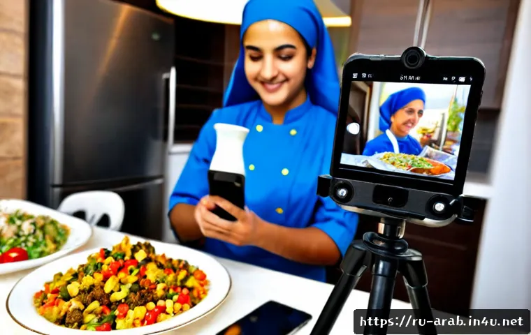 Home 17 아랍어권에서의 틱톡 인기 영상 - Photorealistic vertical social-media-style scene of a young Arab home chef in a bright modern kitche...